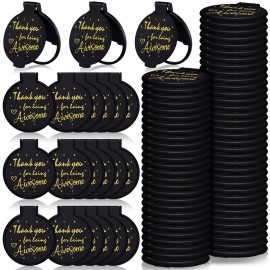 Huwena 100 Pcs Inspirational Compact Mirror Bulk Black Thank You Gifts for Women 2.75 in Small Pocket Purse Mirror Mini Round Portable Folding Makeup Employee Appreciation Gift for Coworker Teacher
