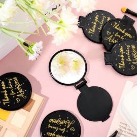 Huwena 100 Pcs Inspirational Compact Mirror Bulk Black Thank You Gifts for Women 2.75 in Small Pocket Purse Mirror Mini Round Portable Folding Makeup Employee Appreciation Gift for Coworker Teacher