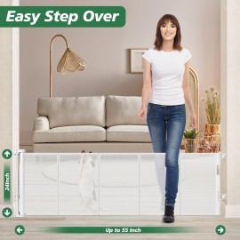 Reinforced 24 Inch Tall Retractable Baby Gates for Dogs, Short Dog Gates to Step Over, Expands 0-55 Inches Wide, Mesh Pet Gate with Support Rods, Small Puppy Gates for The House, White