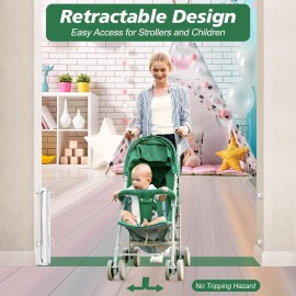 Reinforced 24 Inch Tall Retractable Baby Gates for Dogs, Short Dog Gates to Step Over, Expands 0-55 Inches Wide, Mesh Pet Gate with Support Rods, Small Puppy Gates for The House, White