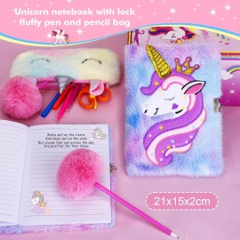 homicozy Unicorn Gifts for Girls, Birthday Gift Box Set for Girls Age 4-10, Unicorn Basket with Tie-dye Diary, Fluffy Pen & Pencil Case, Earmuff, Eye Mask