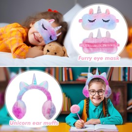 homicozy Unicorn Gifts for Girls, Birthday Gift Box Set for Girls Age 4-10, Unicorn Basket with Tie-dye Diary, Fluffy Pen & Pencil Case, Earmuff, Eye Mask