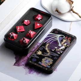 Matt Red DND Metal Dice, DNDND 7 PCS Heavy Metallic D&D Dice Set with Gorgeous Gift Case for Dungeons and Dragon Tabletop Game (Matte Red with White Flower)