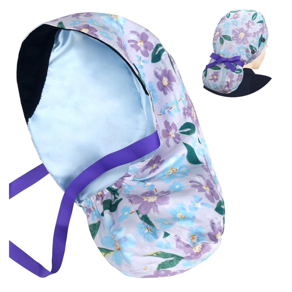 ABAMERICA Ponytail Scrub Caps for Women Surgical Caps Nurse Hat with Functional Ponytail Holder for Long Hair, Satin-Lined