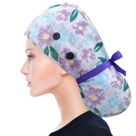 ABAMERICA Ponytail Scrub Caps for Women Surgical Caps Nurse Hat with Functional Ponytail Holder for Long Hair, Satin-Lined