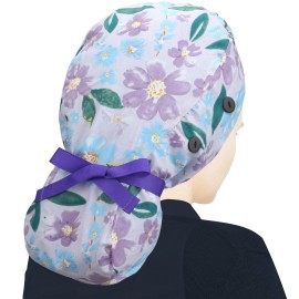 ABAMERICA Ponytail Scrub Caps for Women Surgical Caps Nurse Hat with Functional Ponytail Holder for Long Hair, Satin-Lined