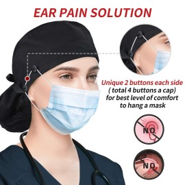ABAMERICA Ponytail Scrub Caps for Women Surgical Caps Nurse Hat with Functional Ponytail Holder for Long Hair, Satin-Lined