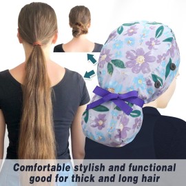 ABAMERICA Ponytail Scrub Caps for Women Surgical Caps Nurse Hat with Functional Ponytail Holder for Long Hair, Satin-Lined