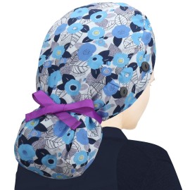 ABAMERICA Ponytail Scrub Caps for Women Surgical Caps Nurse Hat with Functional Ponytail Holder for Long Hair, Single or Satin-Lined