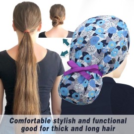 ABAMERICA Ponytail Scrub Caps for Women Surgical Caps Nurse Hat with Functional Ponytail Holder for Long Hair, Single or Satin-Lined
