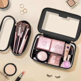 Soimeat Travel Clear Makeup Bag with Makeup Brush Bag, Leather Makeup Case Toiletry Bag, Portable Cosmetic Bag Case, Transparent Waterproof Cosmetic Organizer Storage Bag for Women, Black