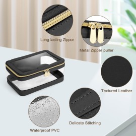 Soimeat Travel Clear Makeup Bag with Makeup Brush Bag, Leather Makeup Case Toiletry Bag, Portable Cosmetic Bag Case, Transparent Waterproof Cosmetic Organizer Storage Bag for Women, Black