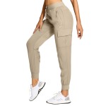 BVVU Women\'s Cargo Joggers Hiking Pants High Wasited Lightweight Quick Dry with Zipper Pockets Waterproof Athletic Sweatpants Khaki