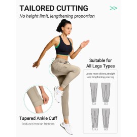 BVVU Women\'s Cargo Joggers Hiking Pants High Wasited Lightweight Quick Dry with Zipper Pockets Waterproof Athletic Sweatpants Khaki