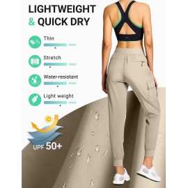 BVVU Women\'s Cargo Joggers Hiking Pants High Wasited Lightweight Quick Dry with Zipper Pockets Waterproof Athletic Sweatpants Khaki