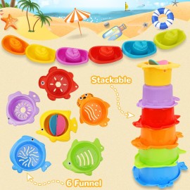 Bath Toys for Kids Ages 1-3, Kids Bath Toys with Floating Boats, Bathing Spoon Shower, 13 PCS Bathtub Toy for Babies Water Table Pool Birthday Gift for Toddlers 1-3 Infant Baby Boys/Girls 6-12-18M+