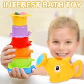 Bath Toys for Kids Ages 1-3, Kids Bath Toys with Floating Boats, Bathing Spoon Shower, 13 PCS Bathtub Toy for Babies Water Table Pool Birthday Gift for Toddlers 1-3 Infant Baby Boys/Girls 6-12-18M+