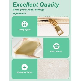 besharppin Preppy Makeup Bag, Synthetic Leather Patch Cosmetic Bag with STUFF Chenille Letter for go out, Gift for Girlfriend or Wife, Present for Girls, Daughter and Mum (Cream)