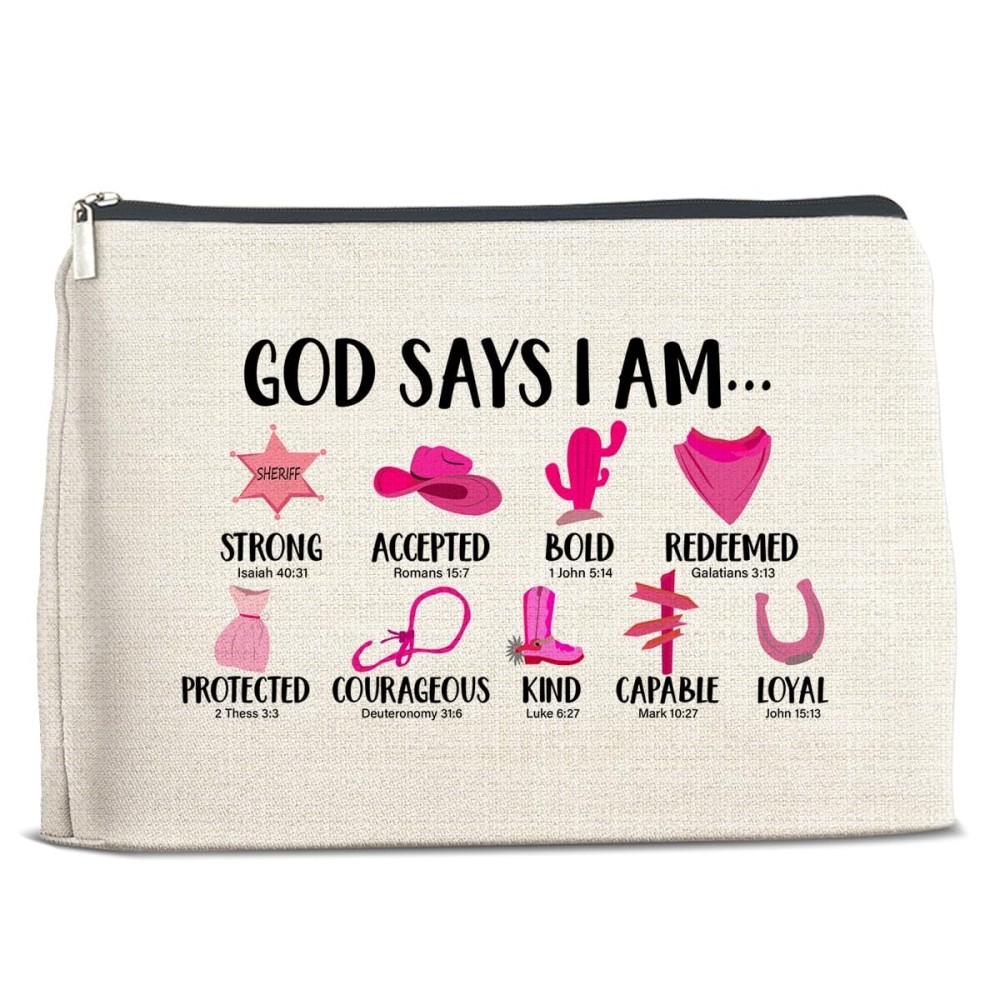 Christian Gifts for Women Girls Her Cowgirl, Inspirational Religious Gifts Cowgirl Makeup Bag for Daughter Sister Bestie Granddaughter Cosmetic Bag Makeup Pouch
