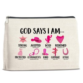 Christian Gifts for Women Girls Her Cowgirl, Inspirational Religious Gifts Cowgirl Makeup Bag for Daughter Sister Bestie Granddaughter Cosmetic Bag Makeup Pouch