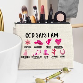 Christian Gifts for Women Girls Her Cowgirl, Inspirational Religious Gifts Cowgirl Makeup Bag for Daughter Sister Bestie Granddaughter Cosmetic Bag Makeup Pouch