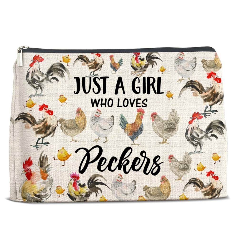 Chicken Gifts for Chicken Lovers Girls, Chicken Lady Gift, Peckers Lovers Gifts Makeup Bag for Sister Daughter Granddaughter Bestie, Just a Girl Who Loves Peckers Cosmetic Bag Makeup Pouch