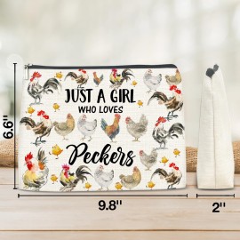 Chicken Gifts for Chicken Lovers Girls, Chicken Lady Gift, Peckers Lovers Gifts Makeup Bag for Sister Daughter Granddaughter Bestie, Just a Girl Who Loves Peckers Cosmetic Bag Makeup Pouch