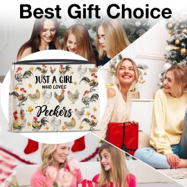 Chicken Gifts for Chicken Lovers Girls, Chicken Lady Gift, Peckers Lovers Gifts Makeup Bag for Sister Daughter Granddaughter Bestie, Just a Girl Who Loves Peckers Cosmetic Bag Makeup Pouch