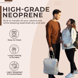 BUNSO Baby Neoprene Diaper Bag, Minimalist Backpack Diaper Bag with Pouch, Changing Pad, and Stroller Straps, Water Resistant and Lightweight Baby Girl Diaper Bag, Diaper Bag Backpack, Cream