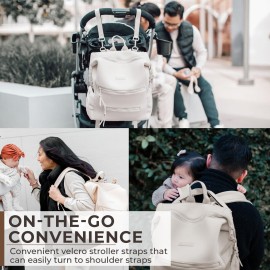 BUNSO Baby Neoprene Diaper Bag, Minimalist Backpack Diaper Bag with Pouch, Changing Pad, and Stroller Straps, Water Resistant and Lightweight Baby Girl Diaper Bag, Diaper Bag Backpack, Cream