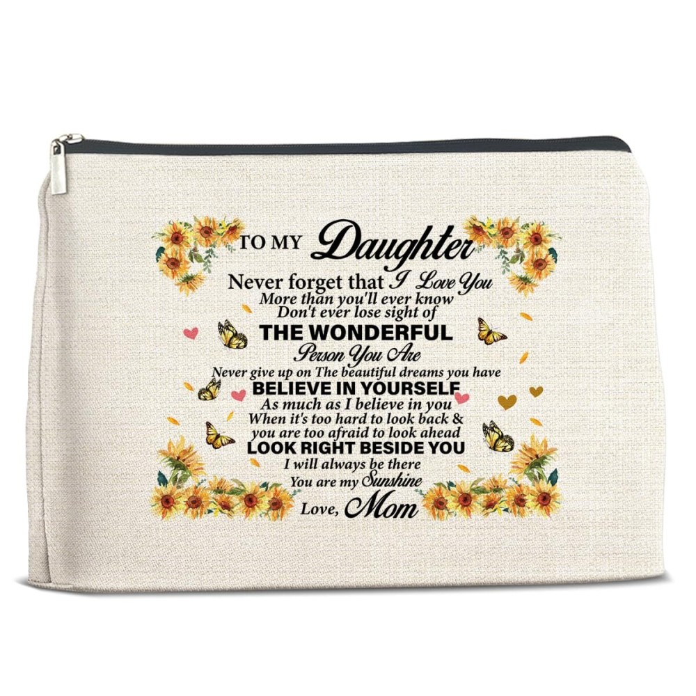 Daughter Makeup Bag, Daughter Gifts, Daughter Gifts From Mom, Gifts for Daughter Birthday Christmas Graduation, to My Daughter Cosmetic Bag Makeup Pouch