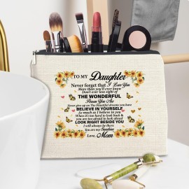 Daughter Makeup Bag, Daughter Gifts, Daughter Gifts From Mom, Gifts for Daughter Birthday Christmas Graduation, to My Daughter Cosmetic Bag Makeup Pouch