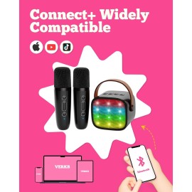 VERKB Mini Karaoke Machine with 2 Wireless Microphones for Kids, Kids Toys for Girls and Boys, Portable Bluetooth Speaker Gift for Girls 4, 5, 6, 7, 8+ Year Old Birthday Party(Black)