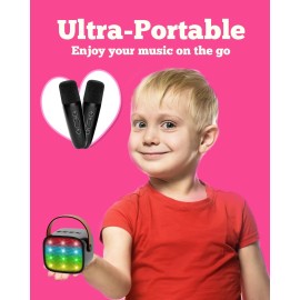 VERKB Mini Karaoke Machine with 2 Wireless Microphones for Kids, Kids Toys for Girls and Boys, Portable Bluetooth Speaker Gift for Girls 4, 5, 6, 7, 8+ Year Old Birthday Party(Black)