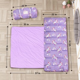 Primlect Thickened Toddler Nap Mat with Removable Pillow and Minky Blanket, Extra Large 55\'\'x35\'\' Sleeping Bag, Washable, Roll up, Perfect for Daycare, Preschool, Kindergarten, Boys and Girls Unicorn