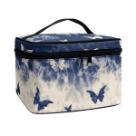 Flashideas Blue Butterfly Print Makeup Bag Large Opening Design Makeup Bag Cosmetic Organizer Storage Case Makeup Organizer Bag for Travel with Makeup Brushes Compartments