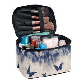 Flashideas Blue Butterfly Print Makeup Bag Large Opening Design Makeup Bag Cosmetic Organizer Storage Case Makeup Organizer Bag for Travel with Makeup Brushes Compartments Flashideas Blue Butterfly Print Makeup Bag Large Opening Design Makeup Bag Cosmetic Organizer Storage Case Makeup Organizer Bag for Travel with Makeup Brushes Compartments