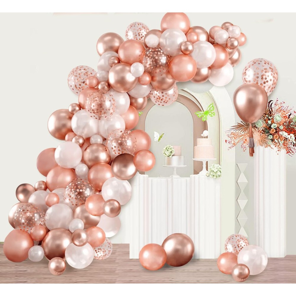 140PCS Rose Gold Balloon Arch Kit Rose Gold Balloons Garland Kit with Confetti Balloon for Baby Shower Birthday Wedding Bachelorette Party Decorations