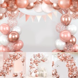 140PCS Rose Gold Balloon Arch Kit Rose Gold Balloons Garland Kit with Confetti Balloon for Baby Shower Birthday Wedding Bachelorette Party Decorations