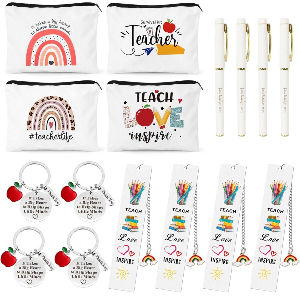 UAREHIBY 16 PCS Teacher Gifts in Bulk, Thank You Teachers Gifts With Makeup Bags, Teacher\'s Appreciation Week Keychain, Bookmark Gift for Teachers, Best Teacher Ever Pen Gift, Christmas Idea
