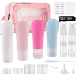 Helandou 19 Pack Leak Proof Silicone Travel Bottles For Toiletries, TSA Approved Shampoo and Conditioner Containers with Tags Comb Airless Pump Jar and Wash Bag