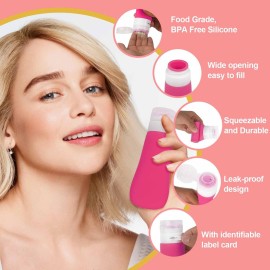 Helandou 19 Pack Leak Proof Silicone Travel Bottles For Toiletries, TSA Approved Shampoo and Conditioner Containers with Tags Comb Airless Pump Jar and Wash Bag