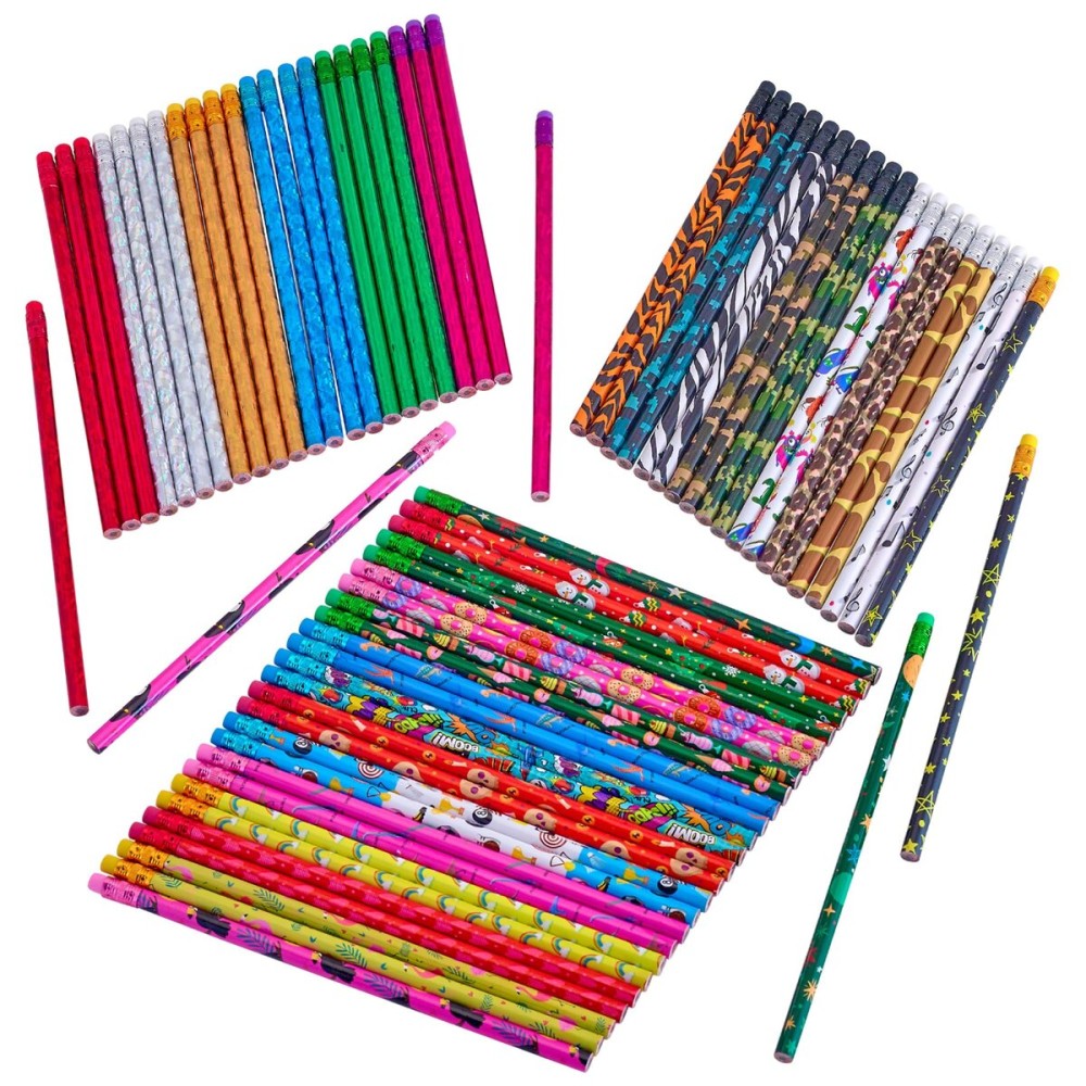 Playbees No.2 Pencil Assortment 144PC - Assorted Colorful Pencils - Classroom Pencils w/Durable Erasers - Awards Incentives, Teacher Supplies, Student Reward, Fun School Supplies, Stationery