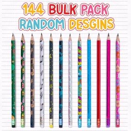 Playbees No.2 Pencil Assortment 144PC - Assorted Colorful Pencils - Classroom Pencils w/Durable Erasers - Awards Incentives, Teacher Supplies, Student Reward, Fun School Supplies, Stationery