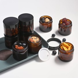 4 Pack 1oz Glass Jars with Lids, Tecohouse Amber Glass Jars with Lids & Stickers, Reusable Empty Round makeup container for Creams, Lotion, Cosmetic