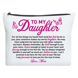 UDNADKEX Daughter Gift from Mom, Christmas, Birthday, Graduation Gift for Daughter from Mother Makeup Bag, Inspirational Gifts for Daughter, You Will Never Outgrow My Heart