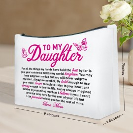 UDNADKEX Daughter Gift from Mom, Christmas, Birthday, Graduation Gift for Daughter from Mother Makeup Bag, Inspirational Gifts for Daughter, You Will Never Outgrow My Heart