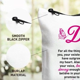 UDNADKEX Daughter Gift from Mom, Christmas, Birthday, Graduation Gift for Daughter from Mother Makeup Bag, Inspirational Gifts for Daughter, You Will Never Outgrow My Heart