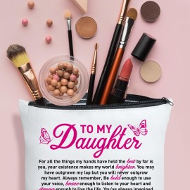 UDNADKEX Daughter Gift from Mom, Christmas, Birthday, Graduation Gift for Daughter from Mother Makeup Bag, Inspirational Gifts for Daughter, You Will Never Outgrow My Heart