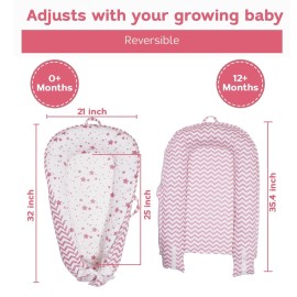 Aila+Aiden Baby Nest, Baby Lounger, Organic Cotton Lounger for Baby, Reversible Breathable Adjustable Portable - Star Collection (Pink)